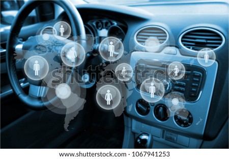 Cockpit of autonomous car and illustration