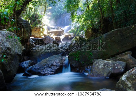 Sri Lanka, Sinharaja. The center of the island. A small waterfall in the rain forest. Stunningly beautiful scenery