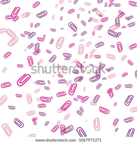 purple paper clips on white background.