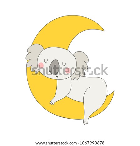 Vector illustration with cute koala on moon