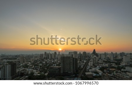 scenic of urban cityscape sunset skyline in metropolis
