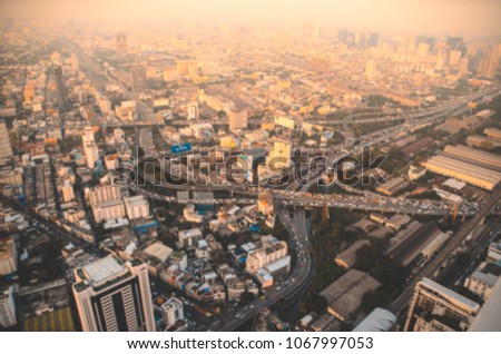 bird eye view of Bangkok city from tower with blur