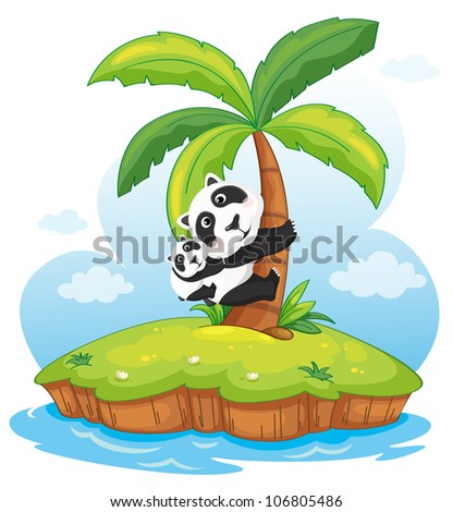 Illustration of pandas on an island