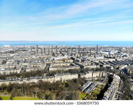 Aerial panoramic cityscape view of The City of Edinburgh, Scotland, United Kingdom.
