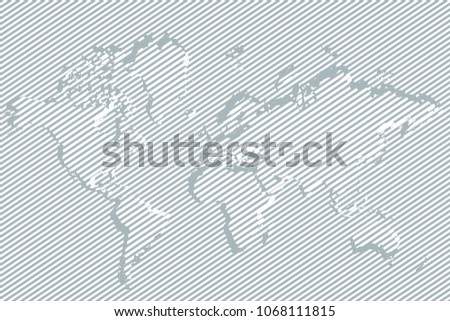 World map with lines. Hatched world map. Flat design. One line style. Simple modern minimalistic style. Cute linear design element. Simple illustrated illustration for printing, web