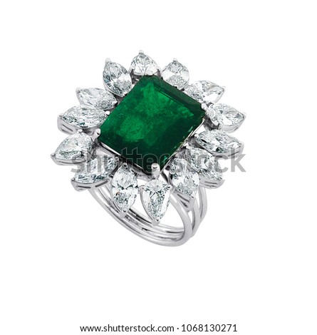 Emerald fashion engagement diamond ring band isolated 