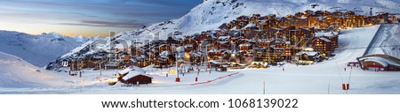 Panorama of famous Val Thorens in french alps by night, Vanoise, France
 Royalty-Free Stock Photo #1068139022