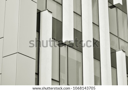  Glass and steel. Abstract architectural design. Black and white