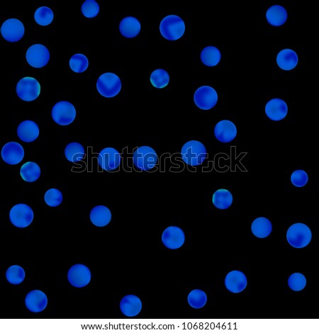 Falling colorful confetti background. Simple Pattern of Gradient Colored Circles on  Black Background. Bright background with scattered confetti. Colored postcard.