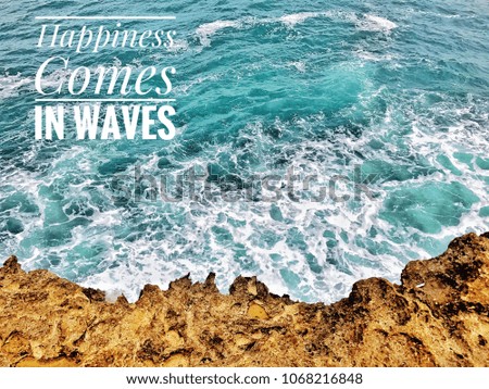 Seascapes of blue waves photo with text captions