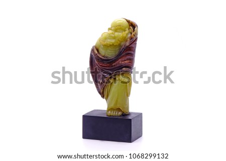 Chinese soap stone carving : Bodhidharma sculpture , isolated on white background