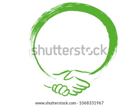 Round speech bubble with integrated handshake - hand drawn isolated vector icon. Business agreement symbol sign isolated on white background
