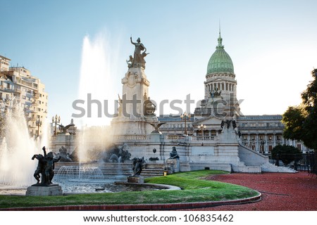 Building of Congress and the fountain in Buenos Aires, Argentina Royalty-Free Stock Photo #106835462