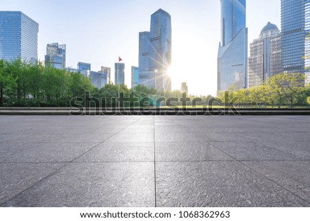 empty marble floor with modern building