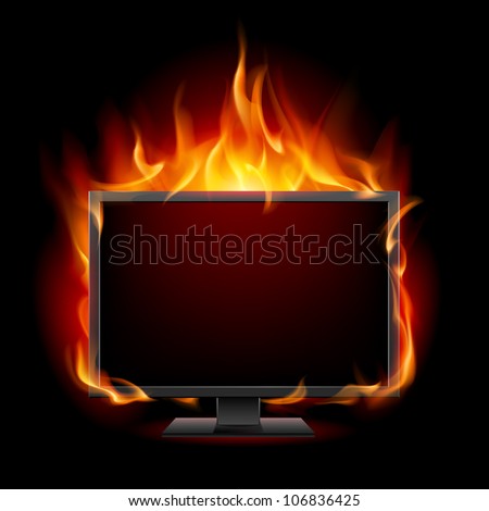 Burning monitor. Illustration for design on black background