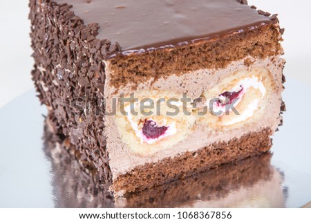 Delicious cake on white background. Tasty Festive dessert