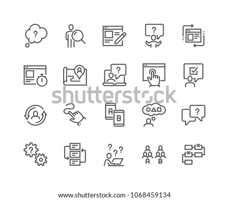 Simple Set of UX Related Vector Line Icons. Contains such Icons as User Flow, Journey Map, A/B Testing and more.
Editable Stroke. 48x48 Pixel Perfect. Royalty-Free Stock Photo #1068459134