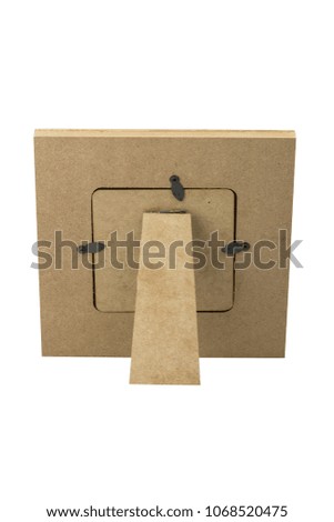 Blank wood photo frame for the desk, back view, isolated on white background. Clipping path included