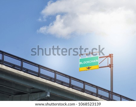 Blockchain signal on highway road sign
