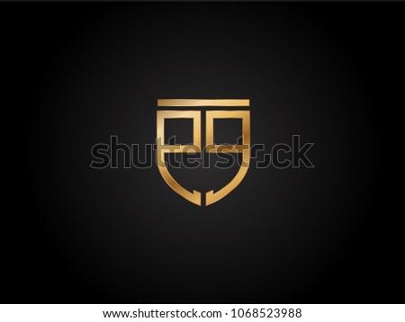 PQ shield shape Letter Design in gold color