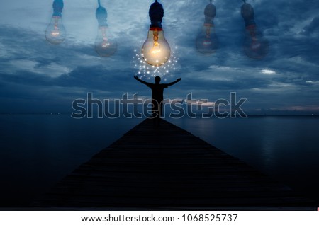 creative idea.Concept of idea and innovation / night sky background / soft focus picture / Blue tone concept