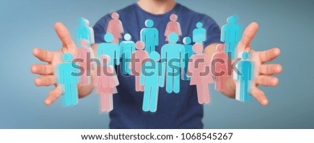 Businessman on blurred background using 3D rendering group of people