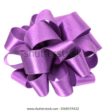 big round bow in lavender color isolated on white background close up