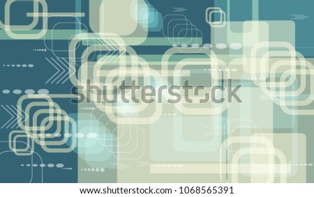 Tech Pattern. Colorful Horizontal Technology Background with Frames, Squares, Dots, Arrows and Lines. Modern Abstract Texture for Wallpaper, Applications, Web. Fantastic Digital Texture. Vector.