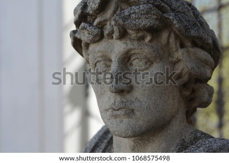 close-up statue head of roman emperor / caesar in the castle garden historical town Mikulov, South Moravia, Czech republic