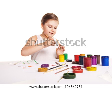 little girl with paint over white background