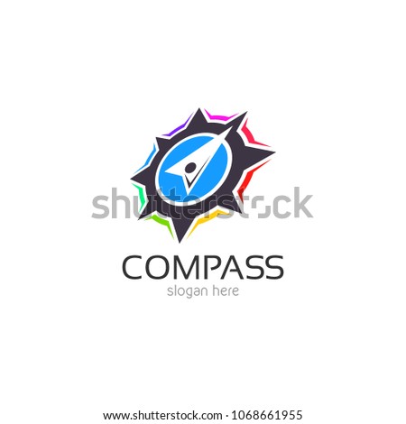 Abstract compass direction logo design template icon. Map arrow travel vector illustration