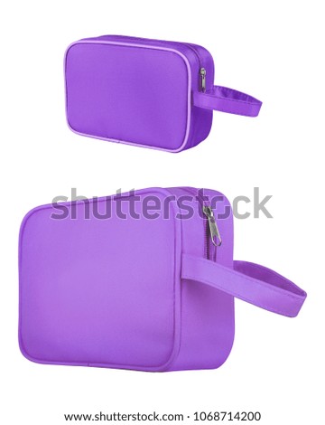 Purple leather cosmetic and beauty bags, isolated on white background. Clipping paths included