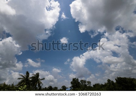Beautiful images of clouds and sun ray. Before the rain fell, sun behind the clouds on blue sky