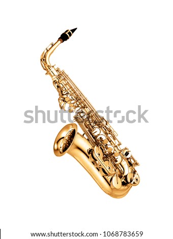 saxophone isolated under the white background Royalty-Free Stock Photo #1068783659