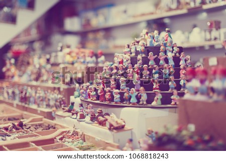 Image of Christmas decorations for home interior in the market outdoor.