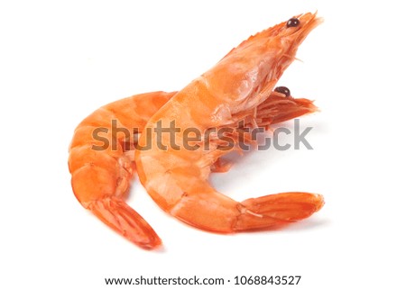 Delicious tiger shrimps, isolated on white background. Seafood.