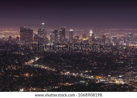 Night view of Los Angeles from the top. Horizontal image.