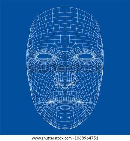 Wire-frame abstract human face. Concept of 3d Face recognition. Vector illustration rendering of 3d Royalty-Free Stock Photo #1068964751