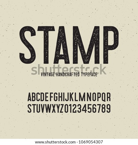 vintage handcrafted typeface with stamp effect. retro font. grunge letters on textured background. vector illustration Royalty-Free Stock Photo #1069054307