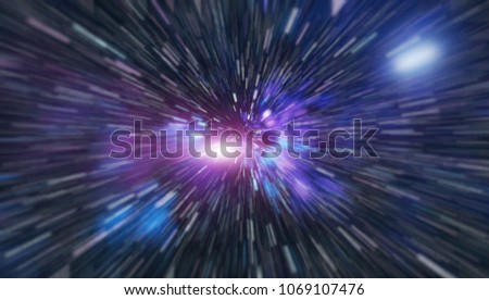 Abstract of warp or hyperspace motion in blue star trail. Royalty-Free Stock Photo #1069107476