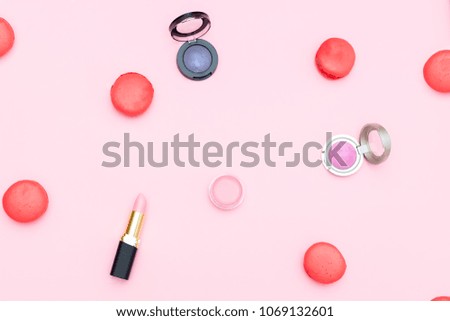 Women's cosmetics and accessories. Flat lay