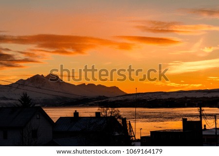 Incredible Sunset In The Bay Of Tromso In Norway