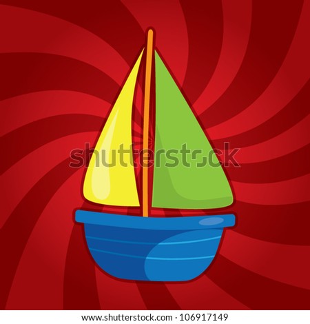 Cartoon sailing boat on dynamic background, vector illustration