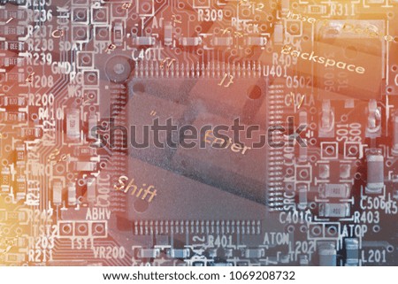 Microchip background - close-up of electronic circuit board with processor