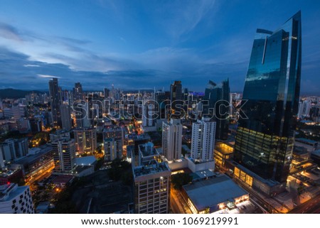 Panama city at night panoramic view