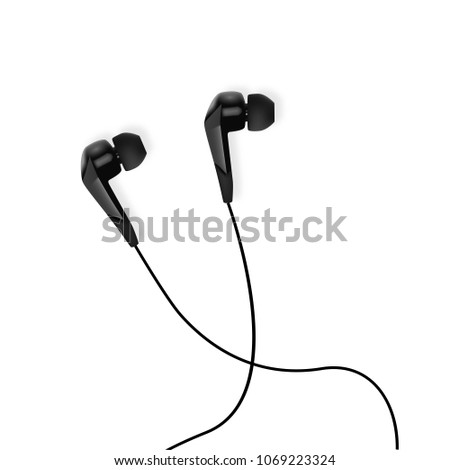 Realistic white earphones. Isolated earbuds – stock vector Royalty-Free Stock Photo #1069223324