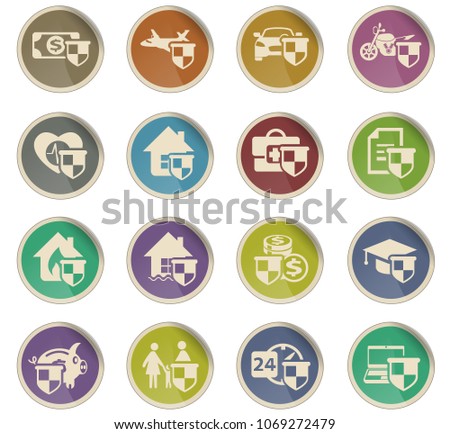insurance vector icons in the form of round paper labels