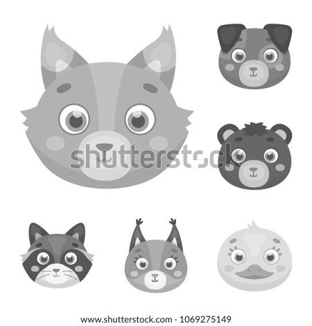Muzzles of animals monochrome icons in set collection for design. Wild and domestic animals vector symbol stock web illustration.