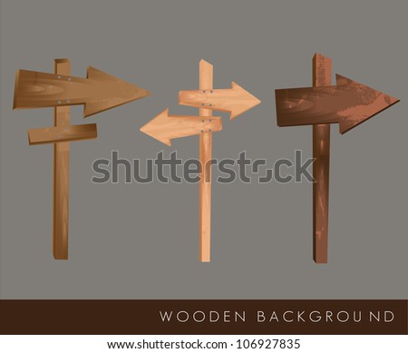 Wooden arrows on gray background, vector illustration