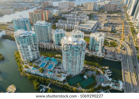 Aerial image of Oceania Island luxury highrise condos Sunny Isles Beach Florida